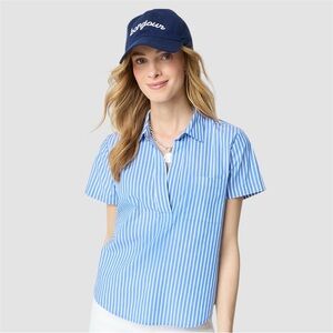 J. Crew Factory Striped Short Sleeve Poplin Popover Top Size Small Blue White